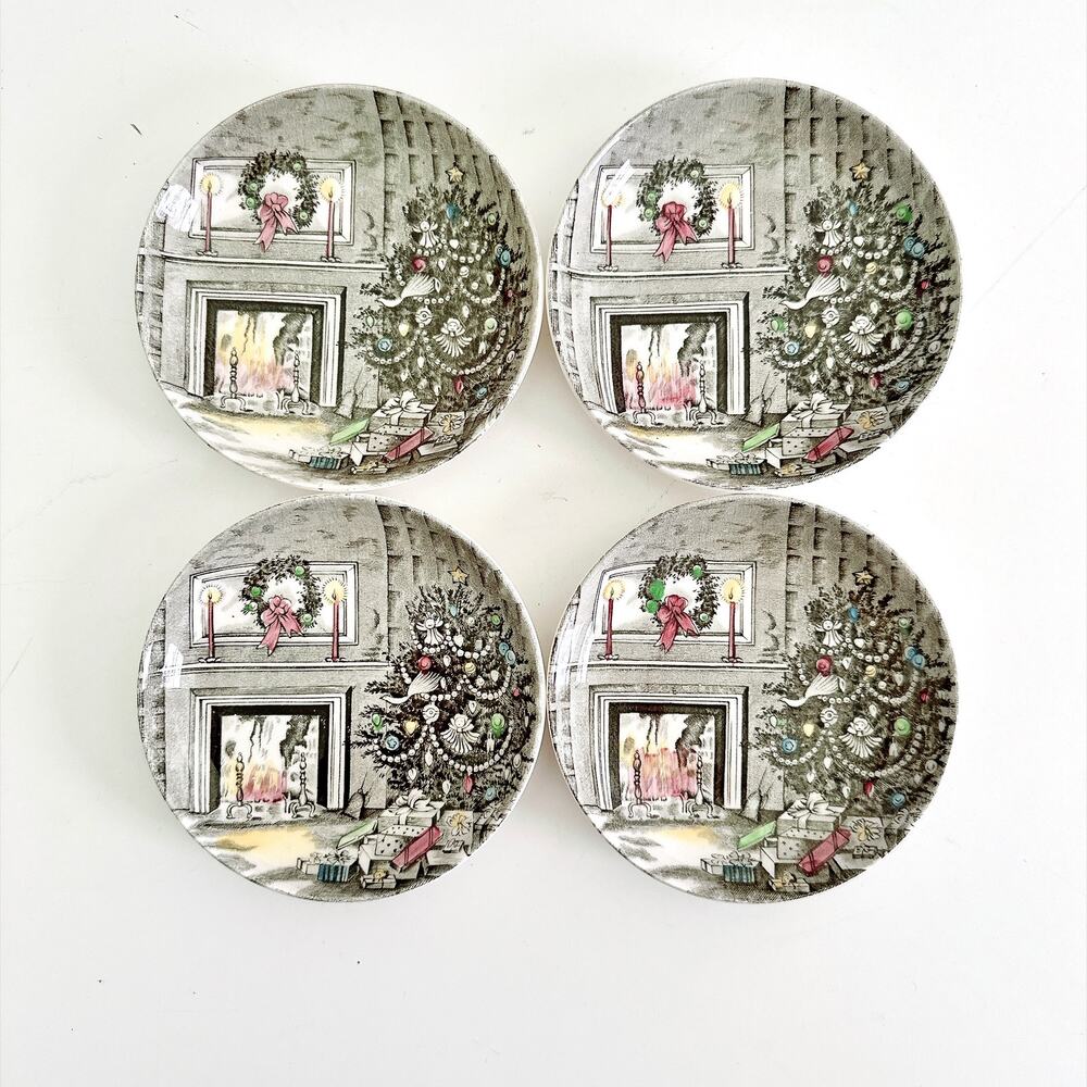 JOHNSON BROS IRONSTONE CHRISTMAS COASTER PLATES SET OF 4